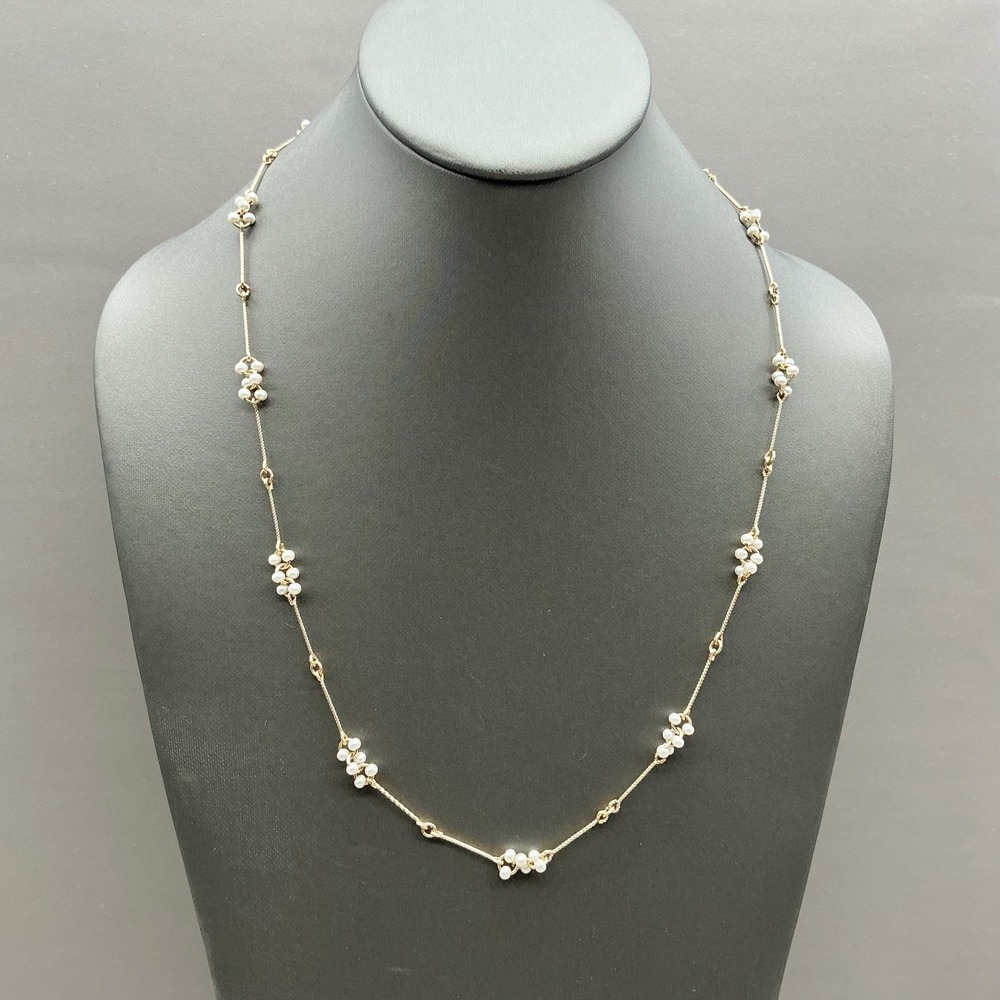Avon Necklace Vintage Gold Tone Faux Pearl Cluster Beaded Station Chain 22 Inch‎